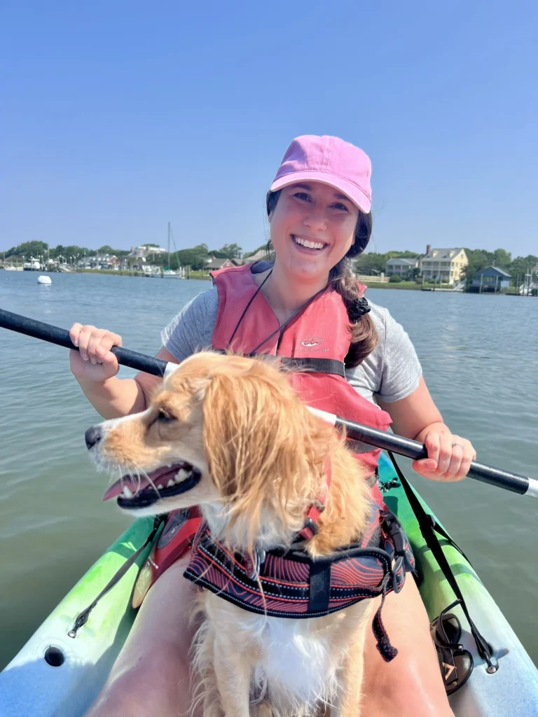 kate storm and ranger storm kayaking to carrot island in beaufort north carolina