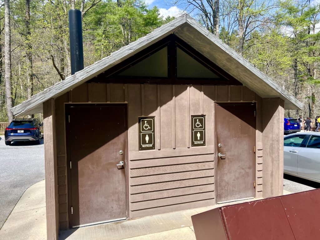 exterior of restroom building with composting toilets at dry falls trailhead