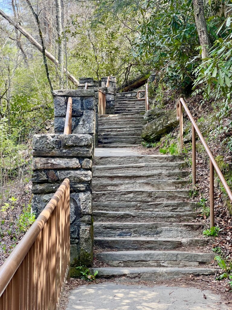 stone staircase on the trail to dry falls nc
