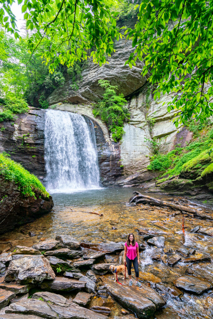 kate storm and ranger storm at looking glass falls is pisgah national forest nc